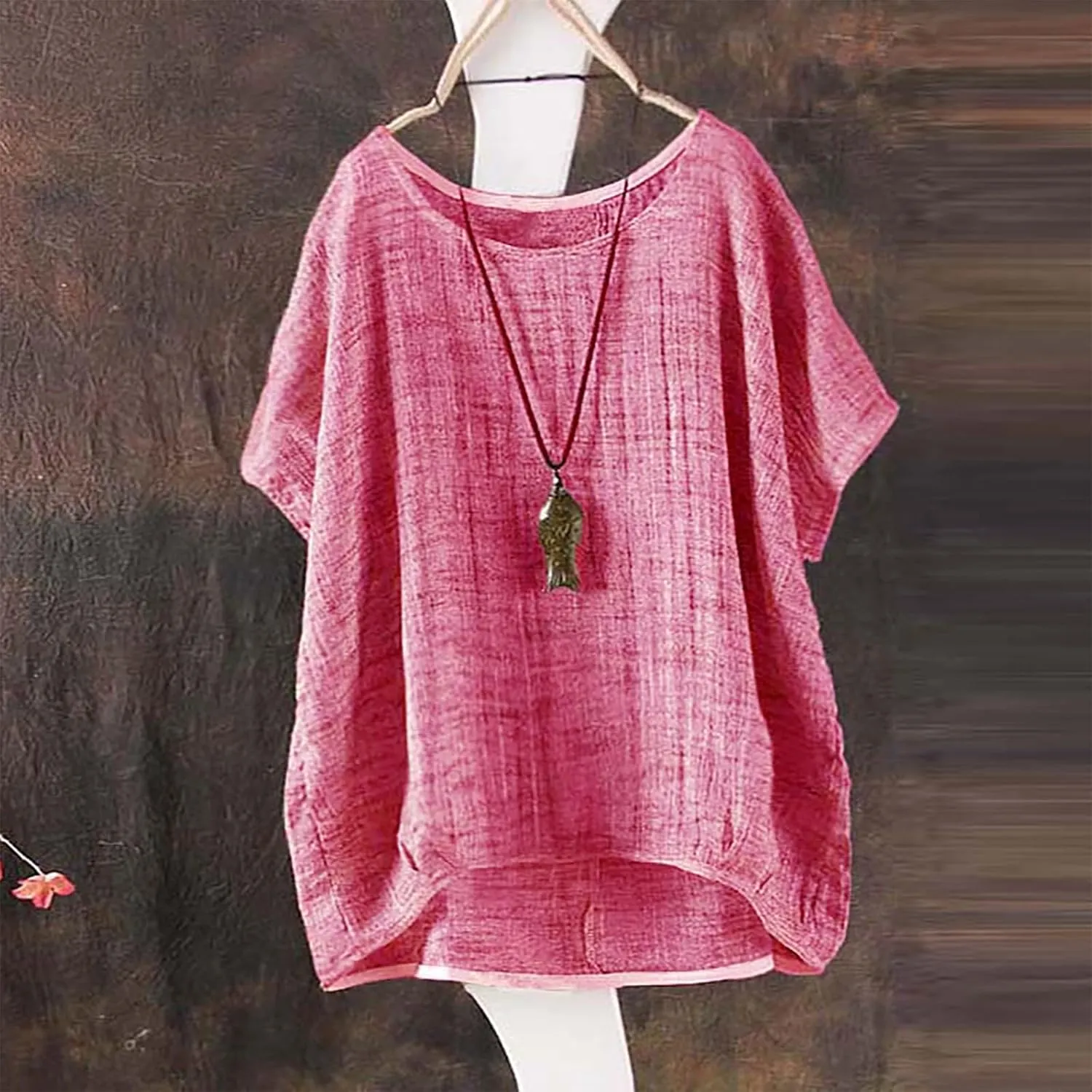 Cotton Linen T Shirts Women Summer Trendy Short Sleeve Round Neck Boxy Tops Comfy Casual Gauze Tops Vacation Blouses