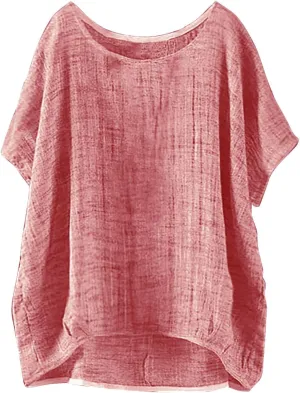 Cotton Linen T Shirts Women Summer Trendy Short Sleeve Round Neck Boxy Tops Comfy Casual Gauze Tops Vacation Blouses