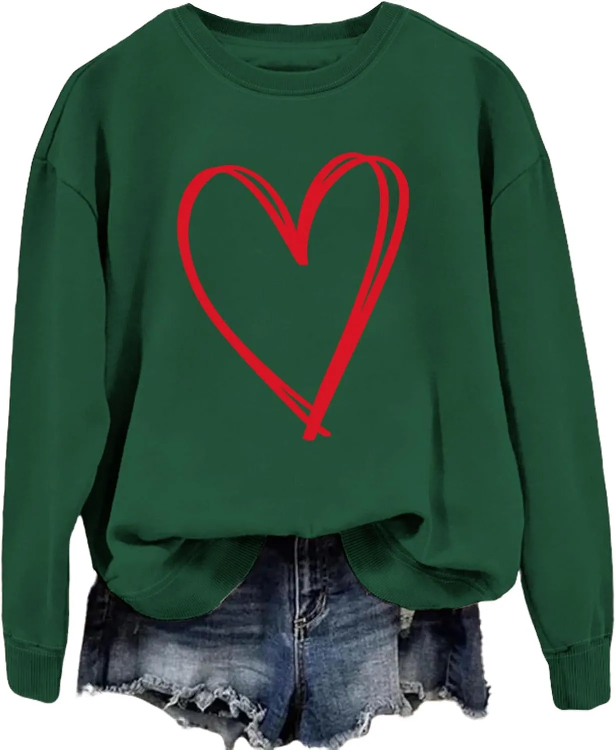 Crewneck Sweatshirts Women Valentine's Day Sweatshirt Love Heart Grahic Print Long Sleeve Pullover Casual Tops