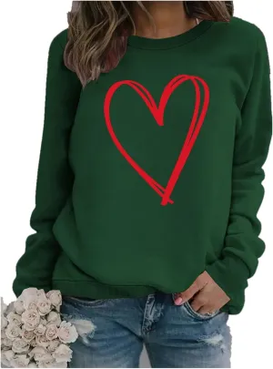 Crewneck Sweatshirts Women Valentine's Day Sweatshirt Love Heart Grahic Print Long Sleeve Pullover Casual Tops