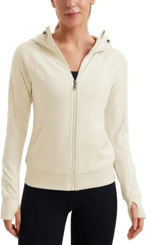 CRZ YOGA Womens Fleece Full Zip Hoodie Jackets Workout Hooded Zipper Basic Casual Sweatshirts with Thumb Holes