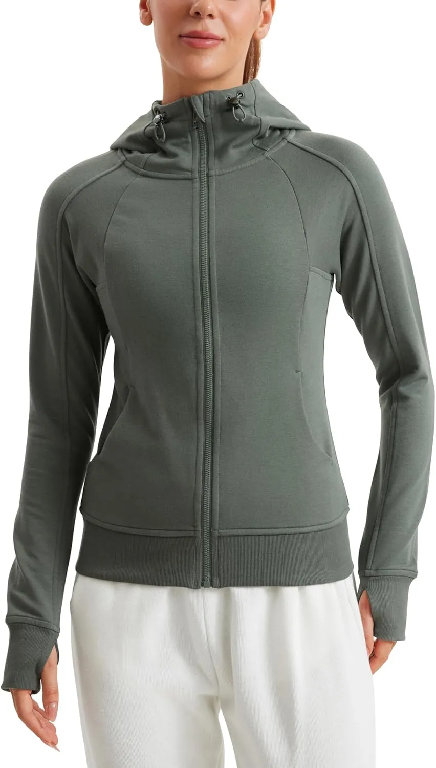 CRZ YOGA Womens Fleece Full Zip Hoodie Jackets Workout Hooded Zipper Basic Casual Sweatshirts with Thumb Holes