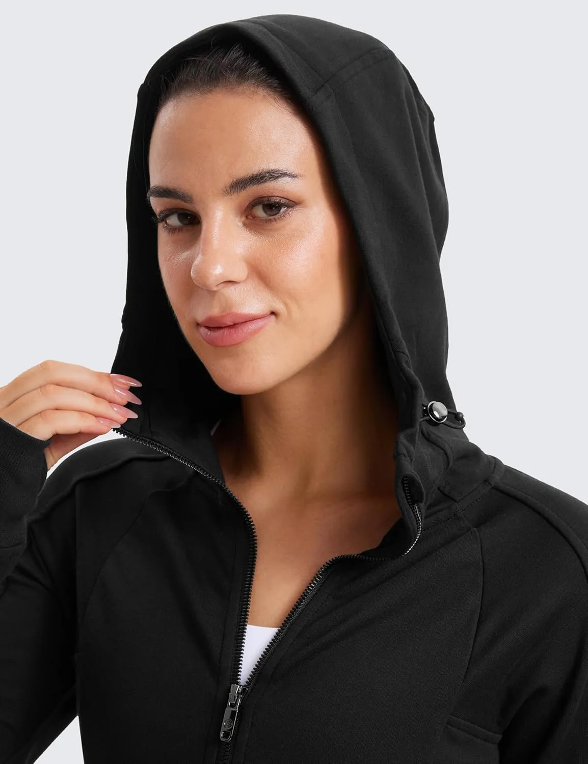 CRZ YOGA Womens Fleece Full Zip Hoodie Jackets Workout Hooded Zipper Basic Casual Sweatshirts with Thumb Holes