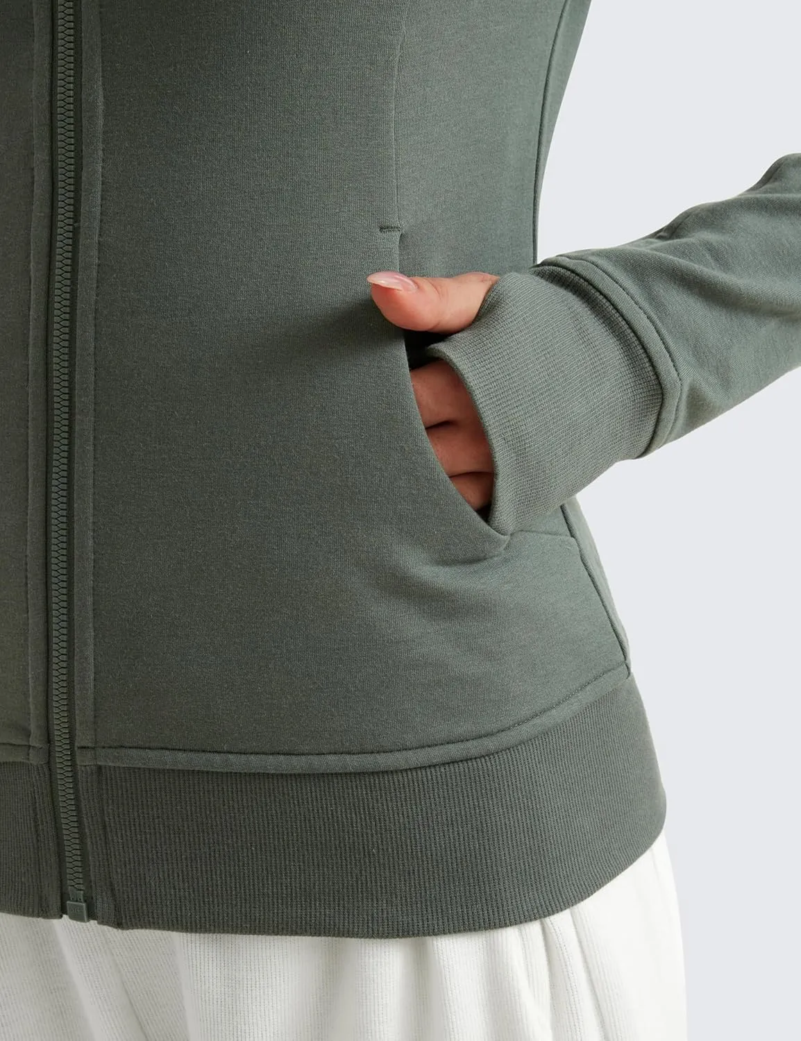 CRZ YOGA Womens Fleece Full Zip Hoodie Jackets Workout Hooded Zipper Basic Casual Sweatshirts with Thumb Holes
