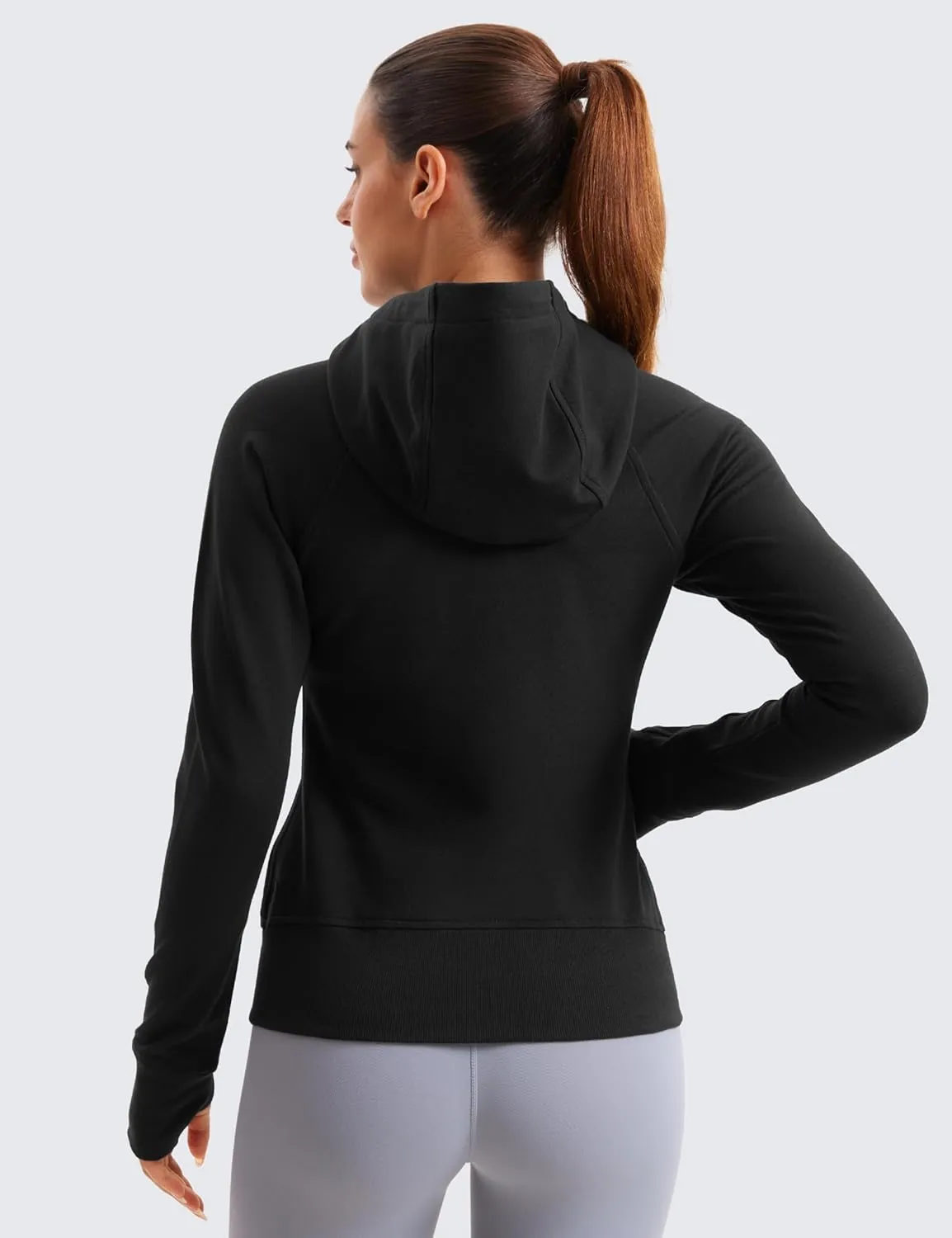 CRZ YOGA Womens Fleece Full Zip Hoodie Jackets Workout Hooded Zipper Basic Casual Sweatshirts with Thumb Holes