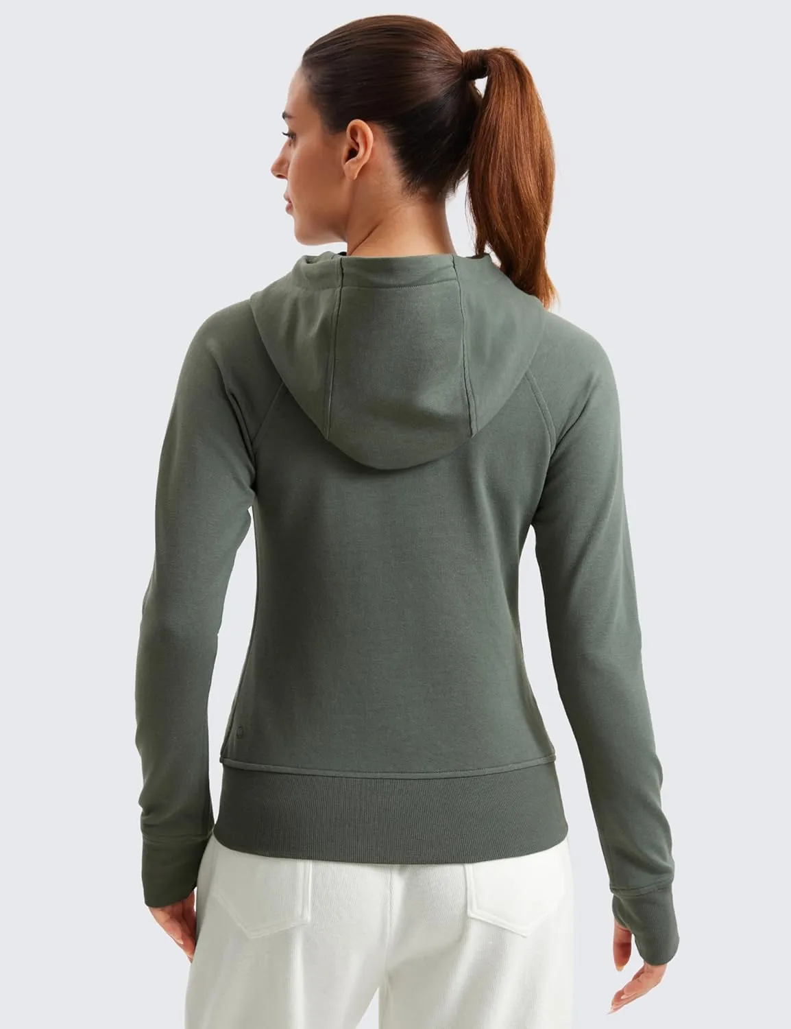CRZ YOGA Womens Fleece Full Zip Hoodie Jackets Workout Hooded Zipper Basic Casual Sweatshirts with Thumb Holes