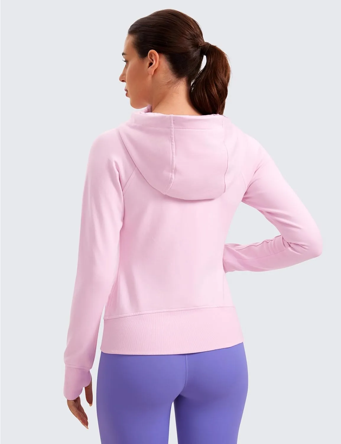 CRZ YOGA Womens Fleece Full Zip Hoodie Jackets Workout Hooded Zipper Basic Casual Sweatshirts with Thumb Holes