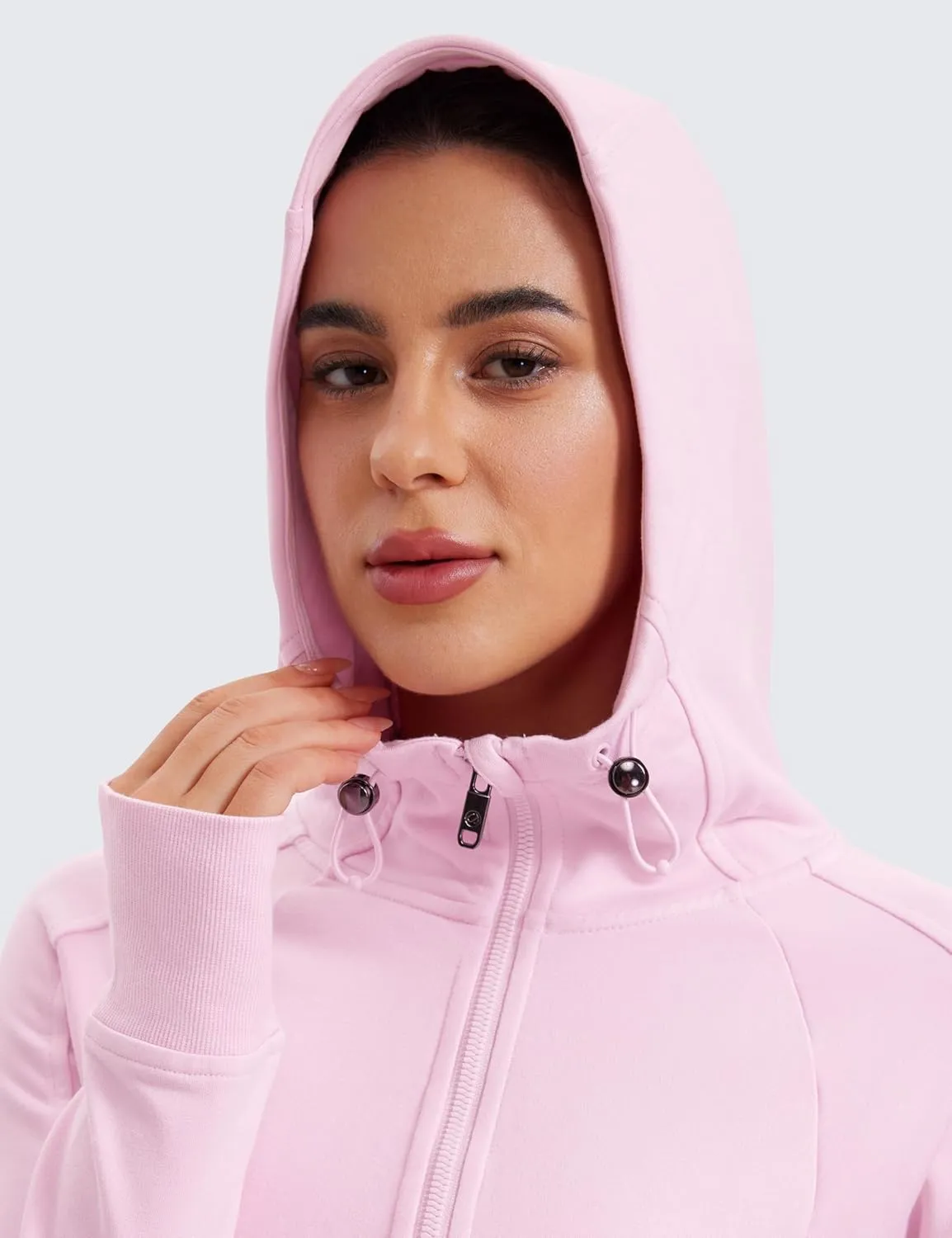 CRZ YOGA Womens Fleece Full Zip Hoodie Jackets Workout Hooded Zipper Basic Casual Sweatshirts with Thumb Holes