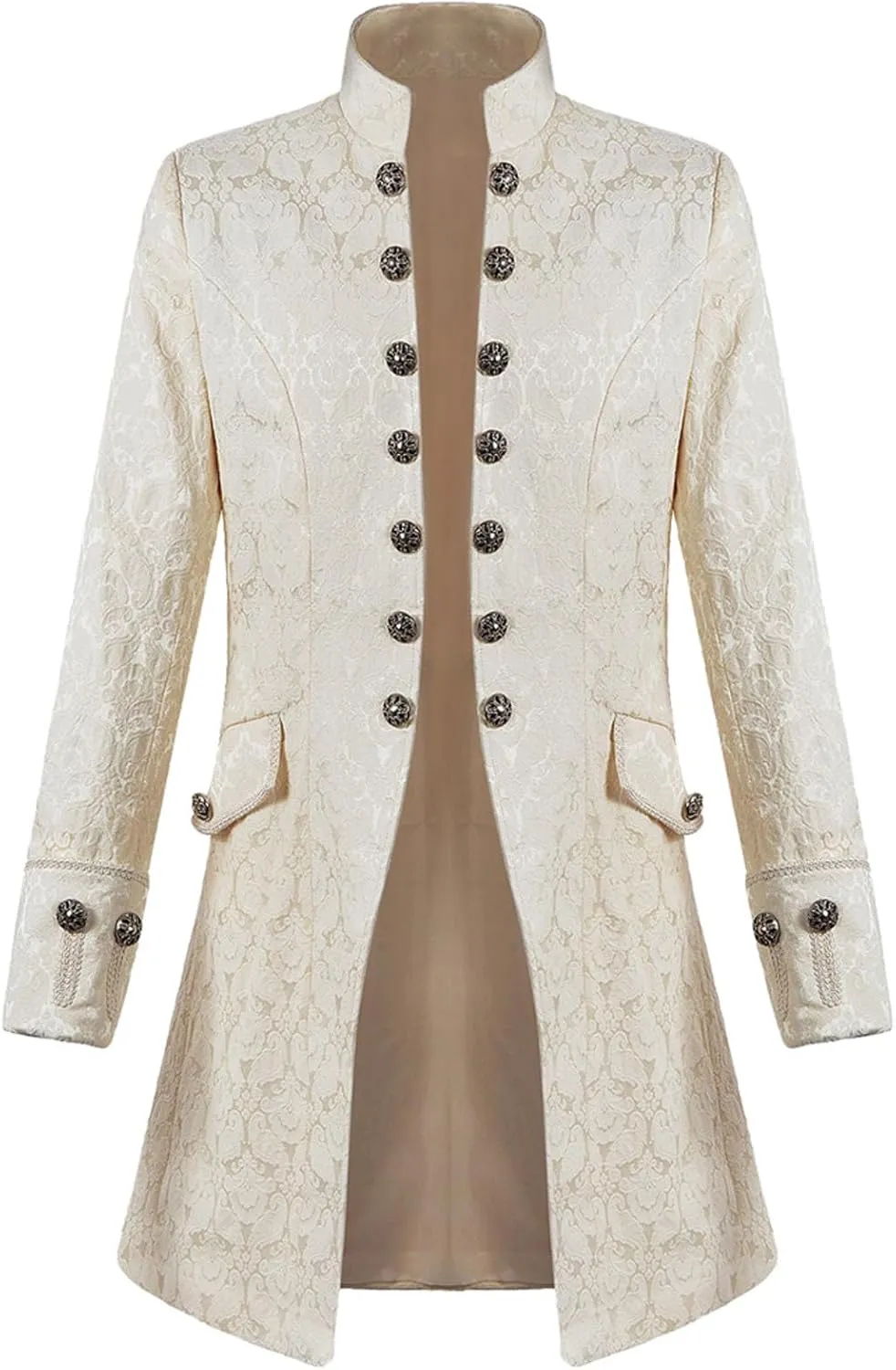 Ctreela Gothic Brocade Frock Coat for Men Medieval Steampunk Stand Collar Trench Coat Big and Tall Long Sleeve Tailcoat