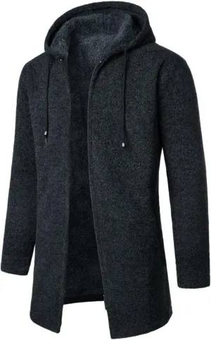 Ctreela Men Furry Lined Hooded Long Jacket Winter Warm Sweatshirts Knit Sport Sweater Coats Sherpa Fleece Thicken Hoodies