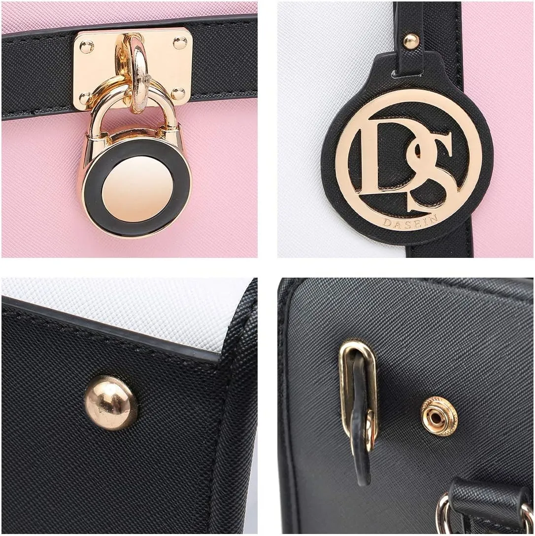 Dasein Two Tone Satchel Handbags Purses for Women Vegan Leather Shoulder Bags Large Tote Bag with Matching Wallet