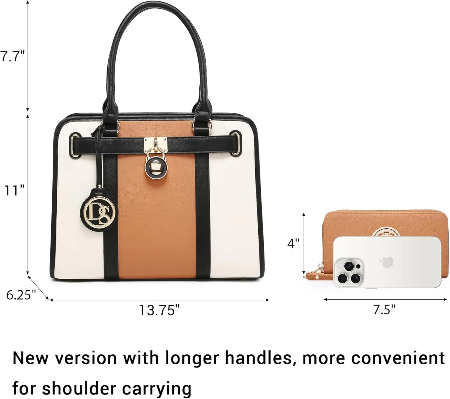 Dasein Two Tone Satchel Handbags Purses for Women Vegan Leather Shoulder Bags Large Tote Bag with Matching Wallet