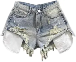 Dawery Summer Women's Jeans Shorts Vintage Blue Sexy Ripped Jeans Patchwork A-line High-Waisted Denim Ultra Shorts