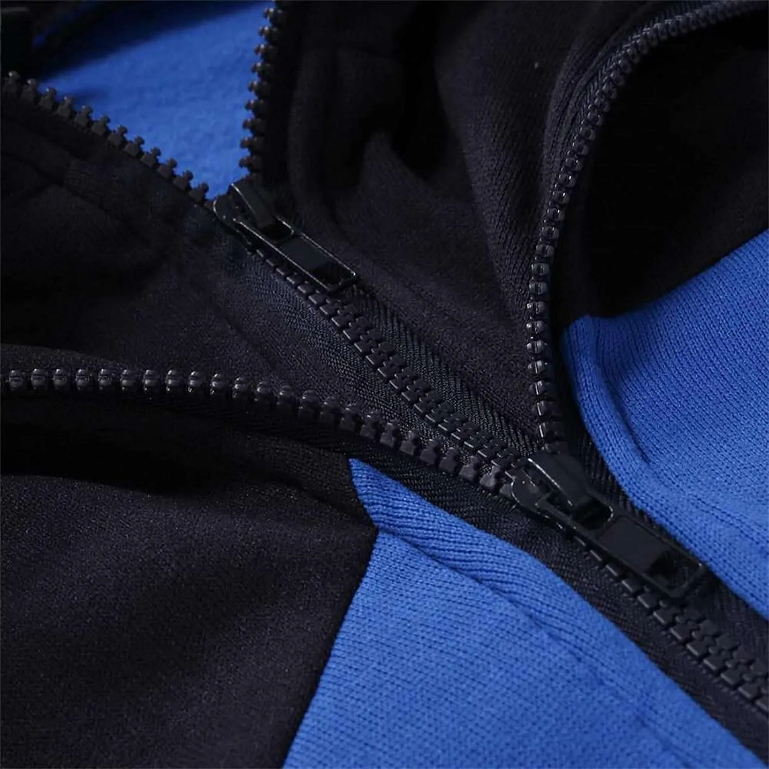 DGHM-JLMY Men's Color Contrast Double Zipper Hooded Zipper Fleece Hoodie Sweatshirt Jacket Casual Zip-up Jackets with Pockets