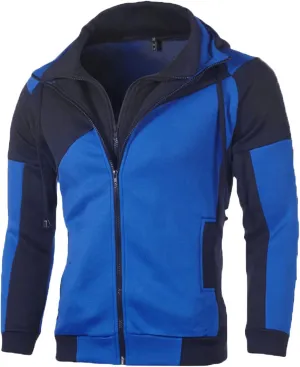 DGHM-JLMY Men's Color Contrast Double Zipper Hooded Zipper Fleece Hoodie Sweatshirt Jacket Casual Zip-up Jackets with Pockets