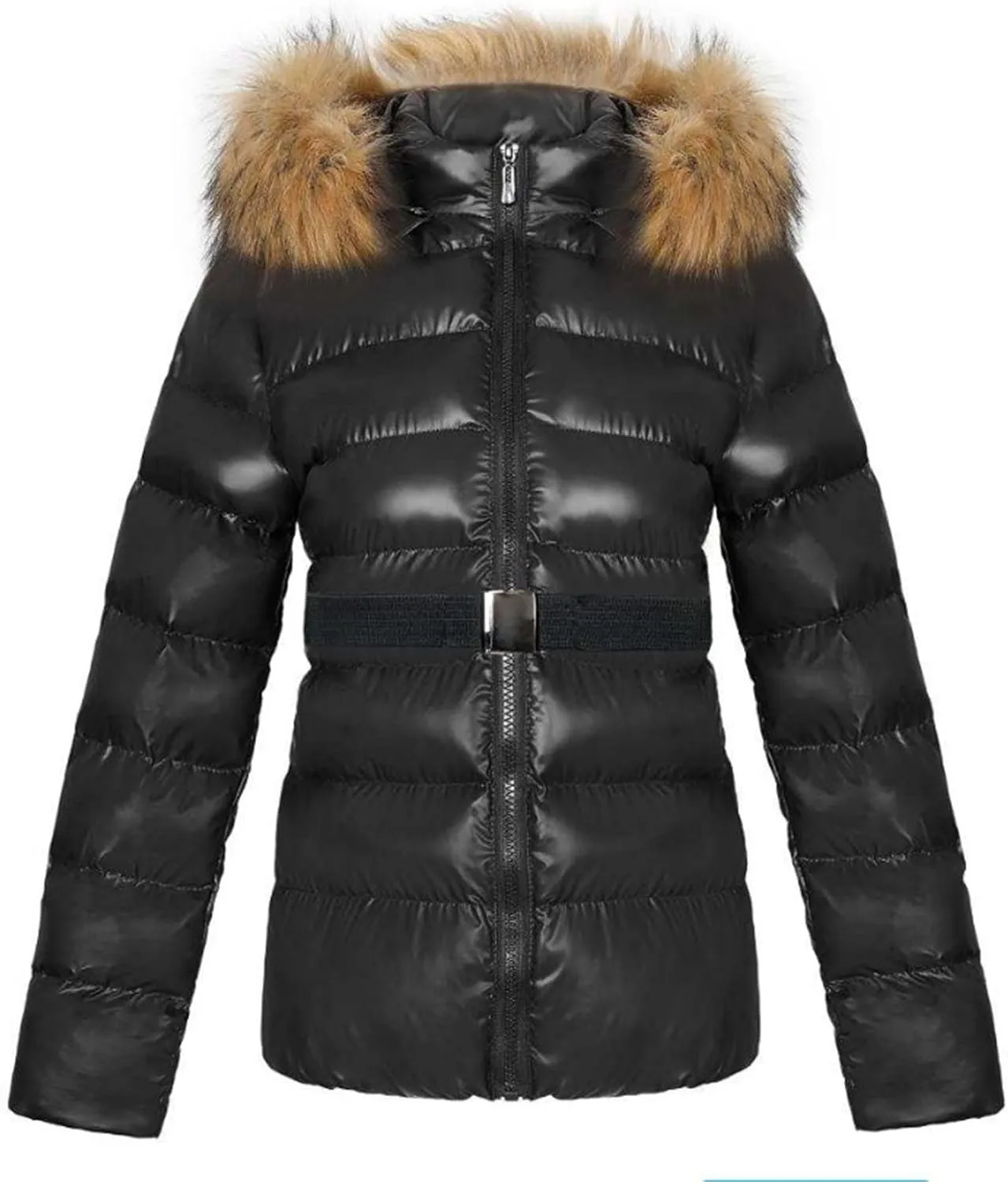 DGHM-JLMY Women's Fur Collar Fashion Slim Down Cotton Winter Hooded Coat Thicken Puffer Parka Puffer Coat Warm Down Jacket