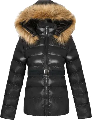 DGHM-JLMY Women's Fur Collar Fashion Slim Down Cotton Winter Hooded Coat Thicken Puffer Parka Puffer Coat Warm Down Jacket
