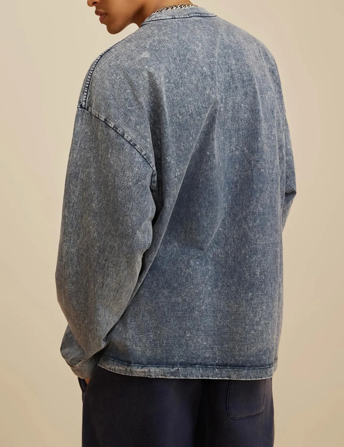 Dnzzs Men's Oversized T-Shirts Long Sleeve Crew Neck Sweatshirt Acid Wash Basic Cotton Tees Vintage Streetwear Tee Tops