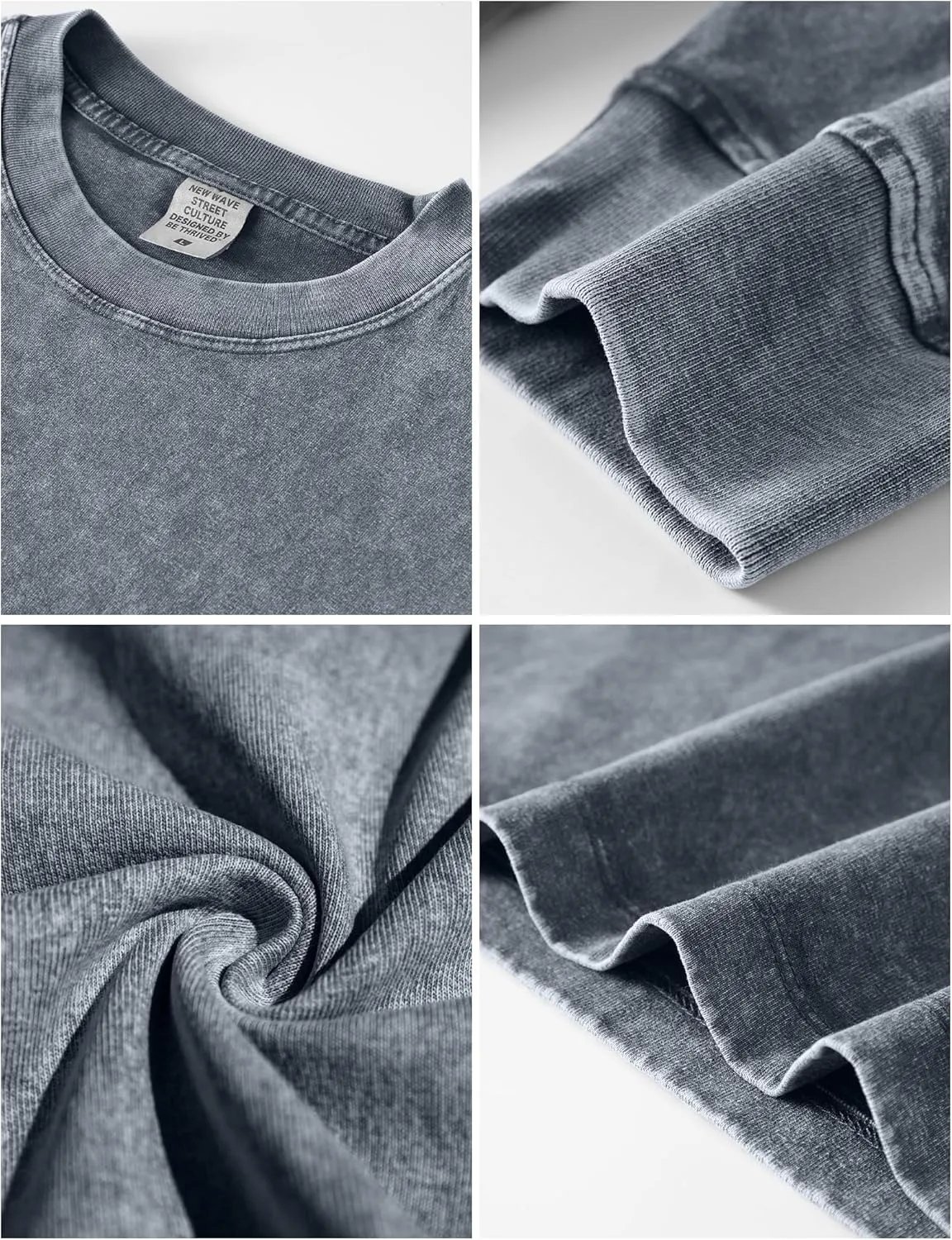Dnzzs Men's Oversized T-Shirts Long Sleeve Crew Neck Sweatshirt Acid Wash Basic Cotton Tees Vintage Streetwear Tee Tops