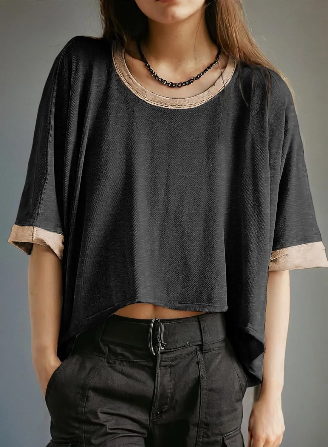 Dokotoo Summer Shirts 2025 Womens Solid T Shirts for Women Loose Oversized Tops Basic Tee