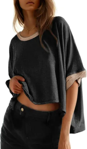 Dokotoo Summer Shirts 2025 Womens Solid T Shirts for Women Loose Oversized Tops Basic Tee