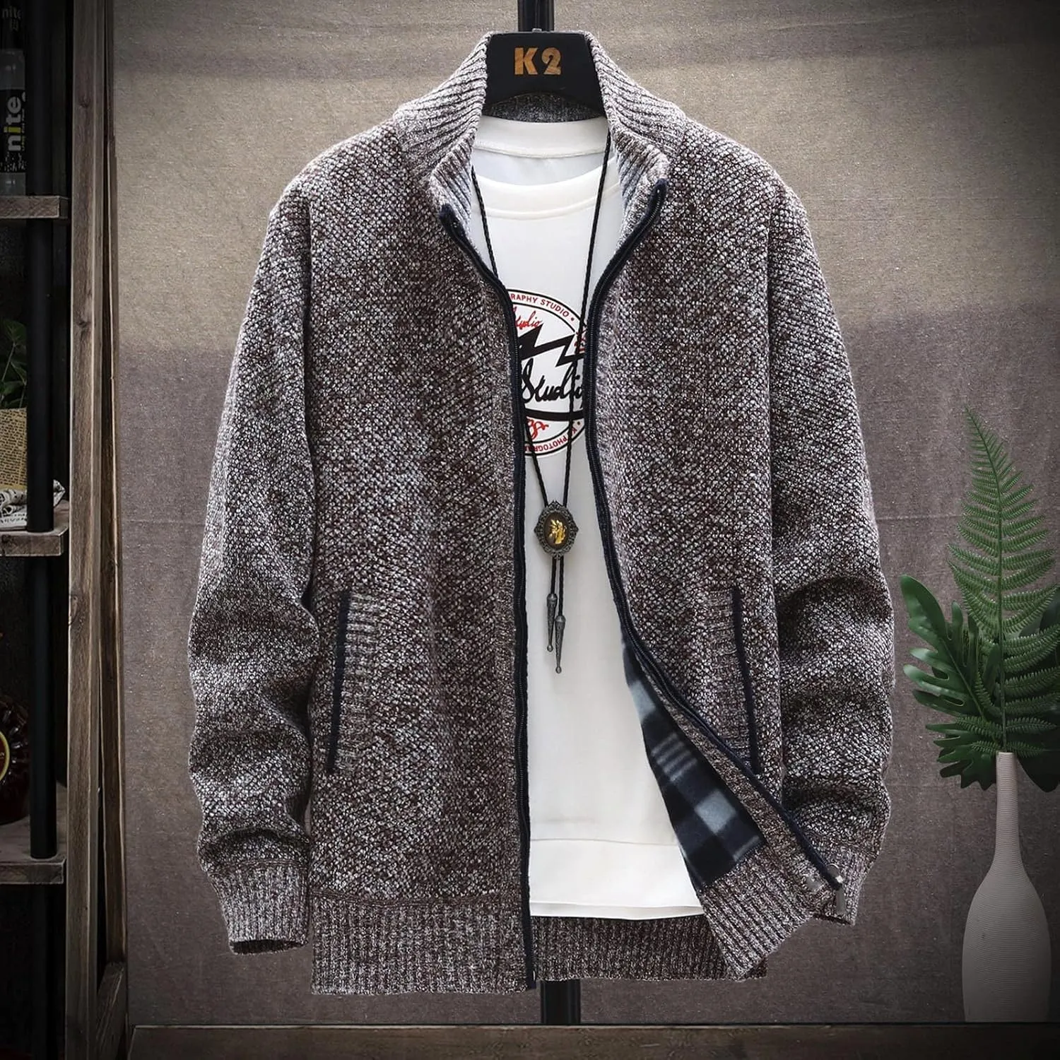 Dudubaby Ugly Sweater Menautumn and Winter Fashion Loose Cardigan Warm Lapel Hooded Jacket Sweater Plus Size Sweaters