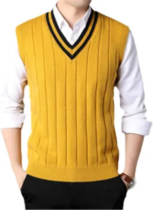 Dvbfufv Mens Stripes Casual Basic Sweater Pullover Sleeveless Autumn Winter V Neck Fashion Vest