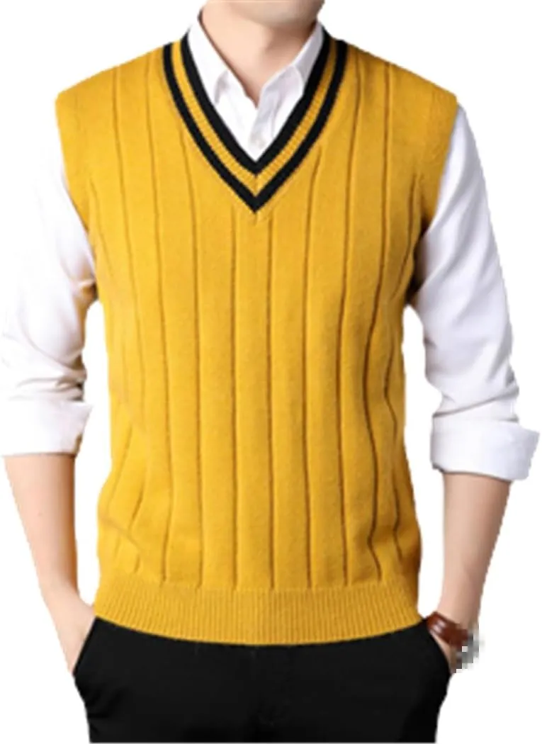 Dvbfufv Mens Stripes Casual Basic Sweater Pullover Sleeveless Autumn Winter V Neck Fashion Vest