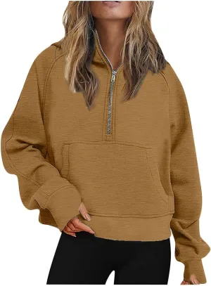 Easy Fall Outfits Womens Sweatshirts Half Zip Cropped Pullover Fleece Quarter Zipper Hoodies Fall Hoodies Jacket