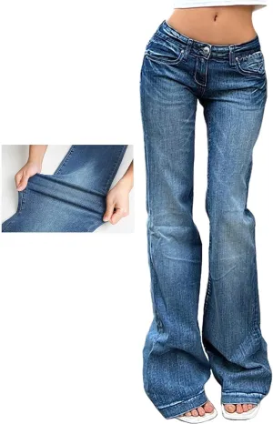 EMMIOL Women's Denim Flare Leg Jeans - Y2K 90s Low Rise Vintage Pants