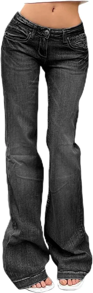 EMMIOL Women's Denim Flare Leg Jeans - Y2K 90s Low Rise Vintage Pants