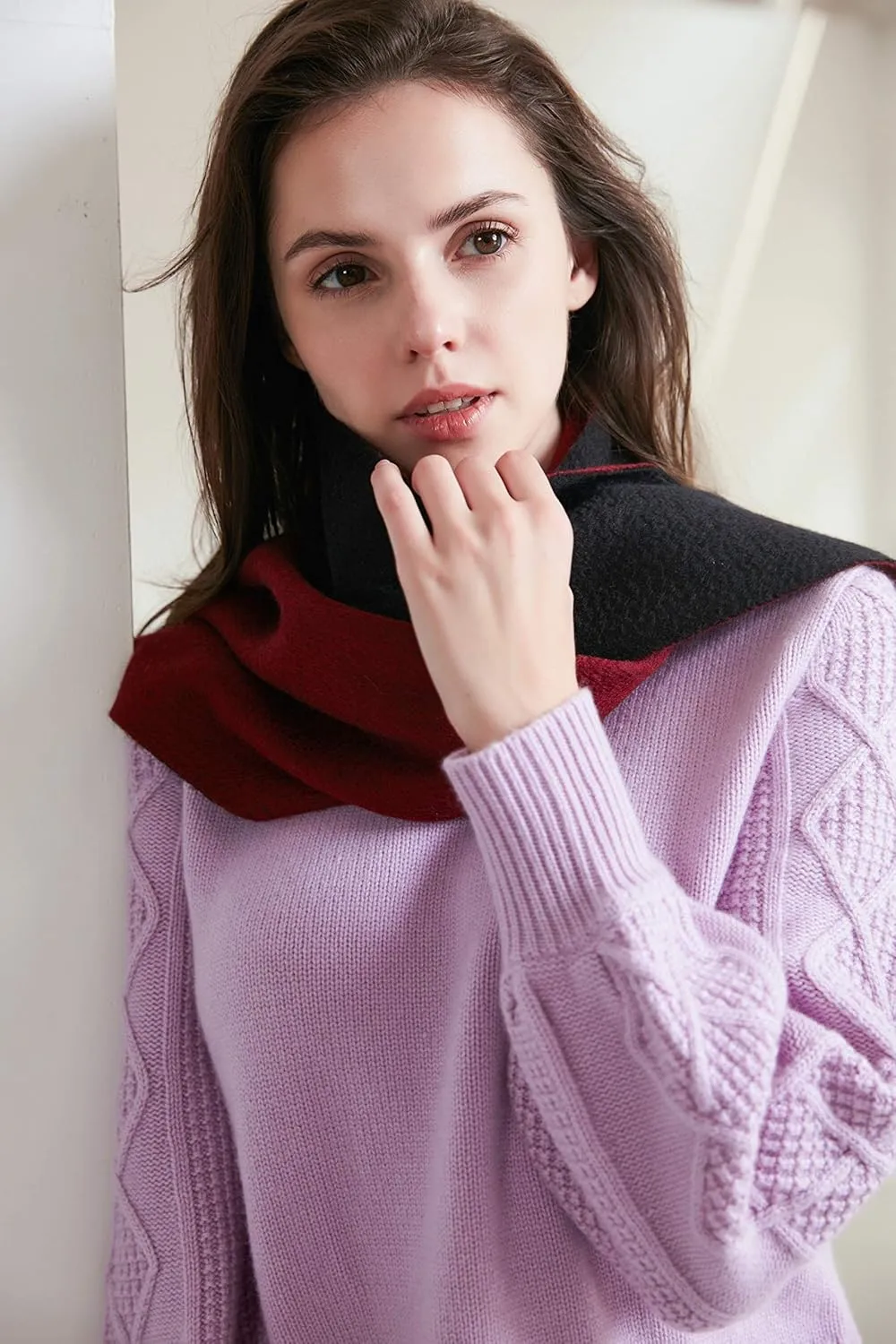 EURKEA 100% Cashmere 2024 Winter Scarf for Women, Fringed Edges, Warm & Soft, Lightweight, Gift Ready, Solid/Plaid/Two-Tone
