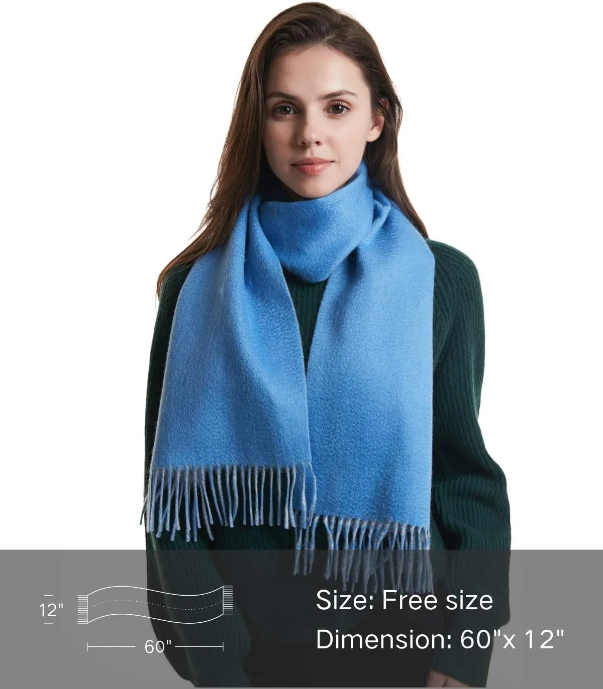 EURKEA 100% Cashmere 2024 Winter Scarf for Women, Fringed Edges, Warm & Soft, Lightweight, Gift Ready, Solid/Plaid/Two-Tone