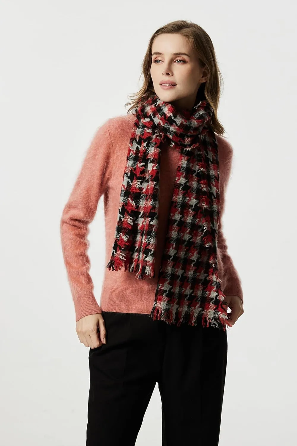 EURKEA 100% Cashmere 2024 Winter Scarf for Women, Fringed Edges, Warm & Soft, Lightweight, Gift Ready, Solid/Plaid/Two-Tone