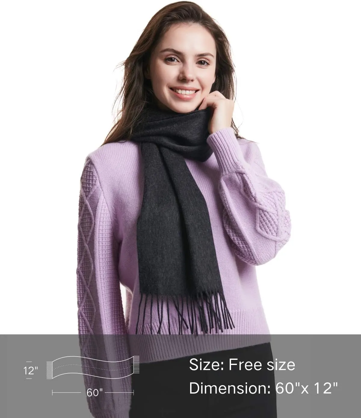 EURKEA 100% Cashmere 2024 Winter Scarf for Women, Fringed Edges, Warm & Soft, Lightweight, Gift Ready, Solid/Plaid/Two-Tone