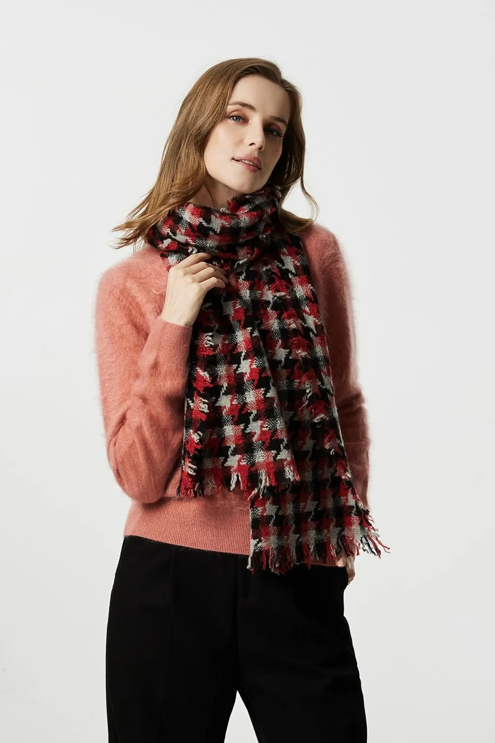 EURKEA 100% Cashmere 2024 Winter Scarf for Women, Fringed Edges, Warm & Soft, Lightweight, Gift Ready, Solid/Plaid/Two-Tone