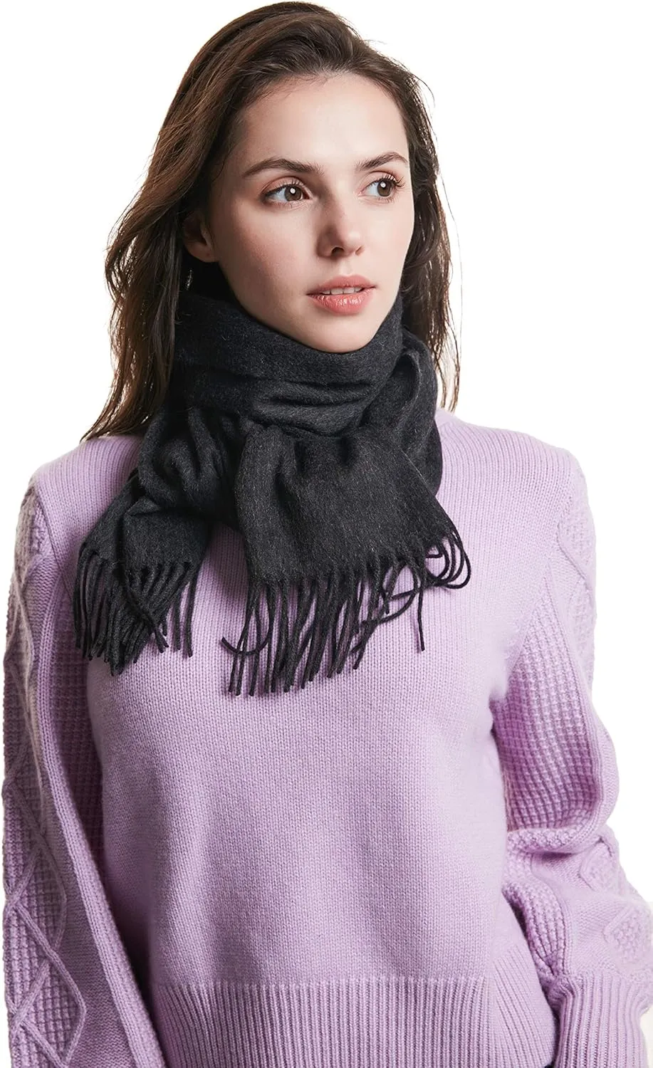 EURKEA 100% Cashmere 2024 Winter Scarf for Women, Fringed Edges, Warm & Soft, Lightweight, Gift Ready, Solid/Plaid/Two-Tone