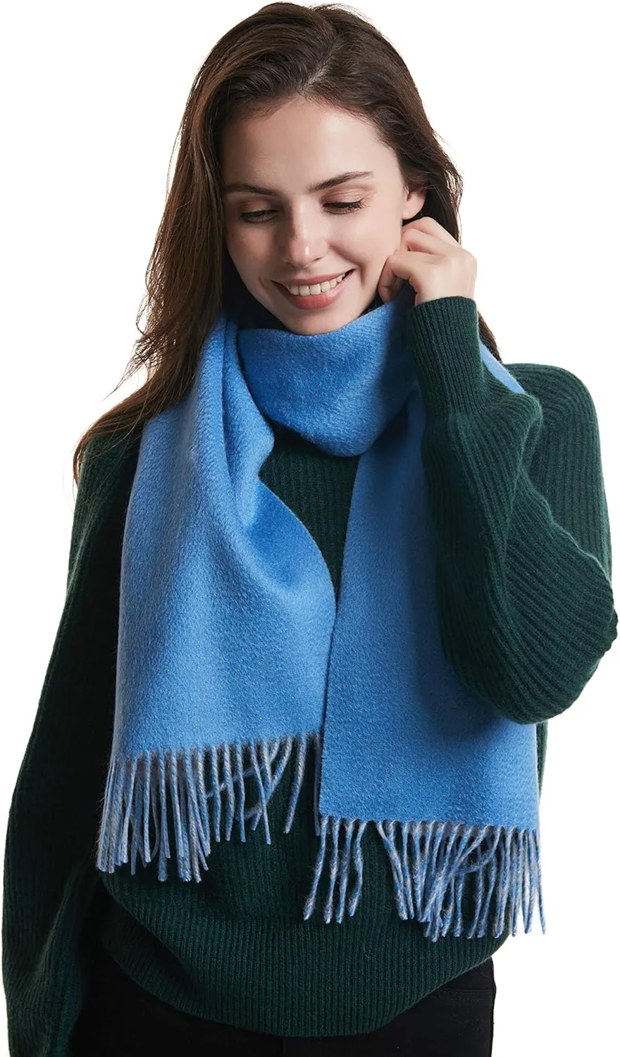 EURKEA 100% Cashmere 2024 Winter Scarf for Women, Fringed Edges, Warm & Soft, Lightweight, Gift Ready, Solid/Plaid/Two-Tone