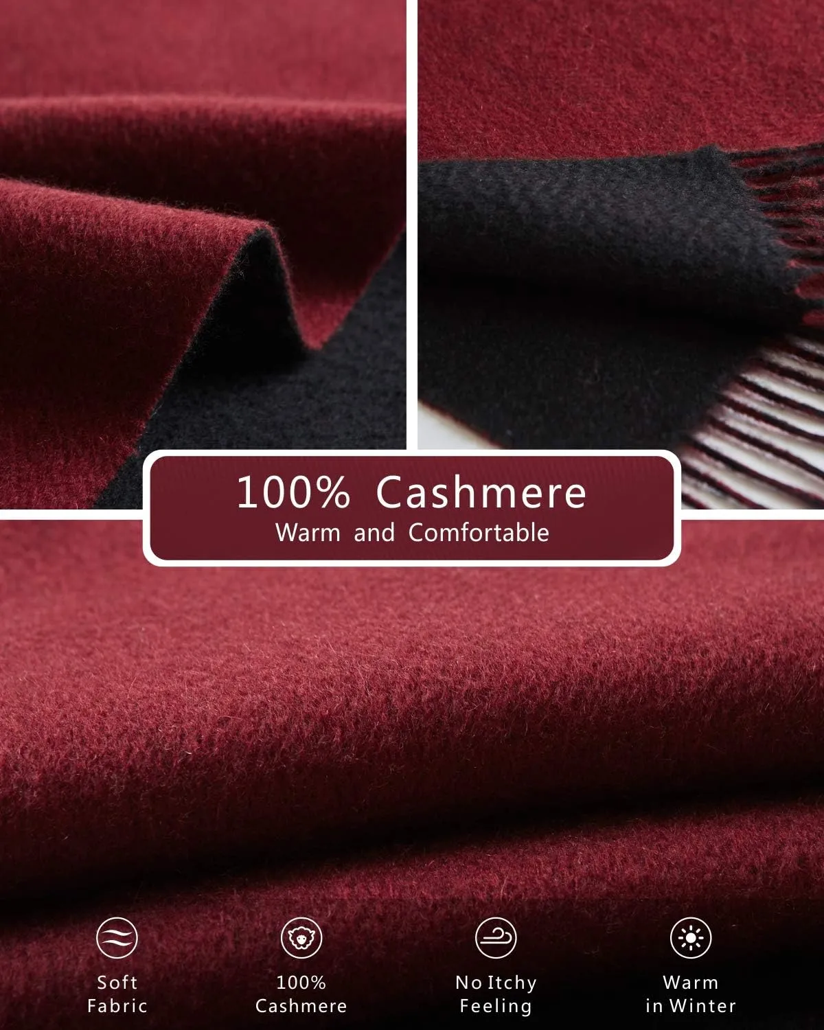 EURKEA 100% Cashmere 2024 Winter Scarf for Women, Fringed Edges, Warm & Soft, Lightweight, Gift Ready, Solid/Plaid/Two-Tone