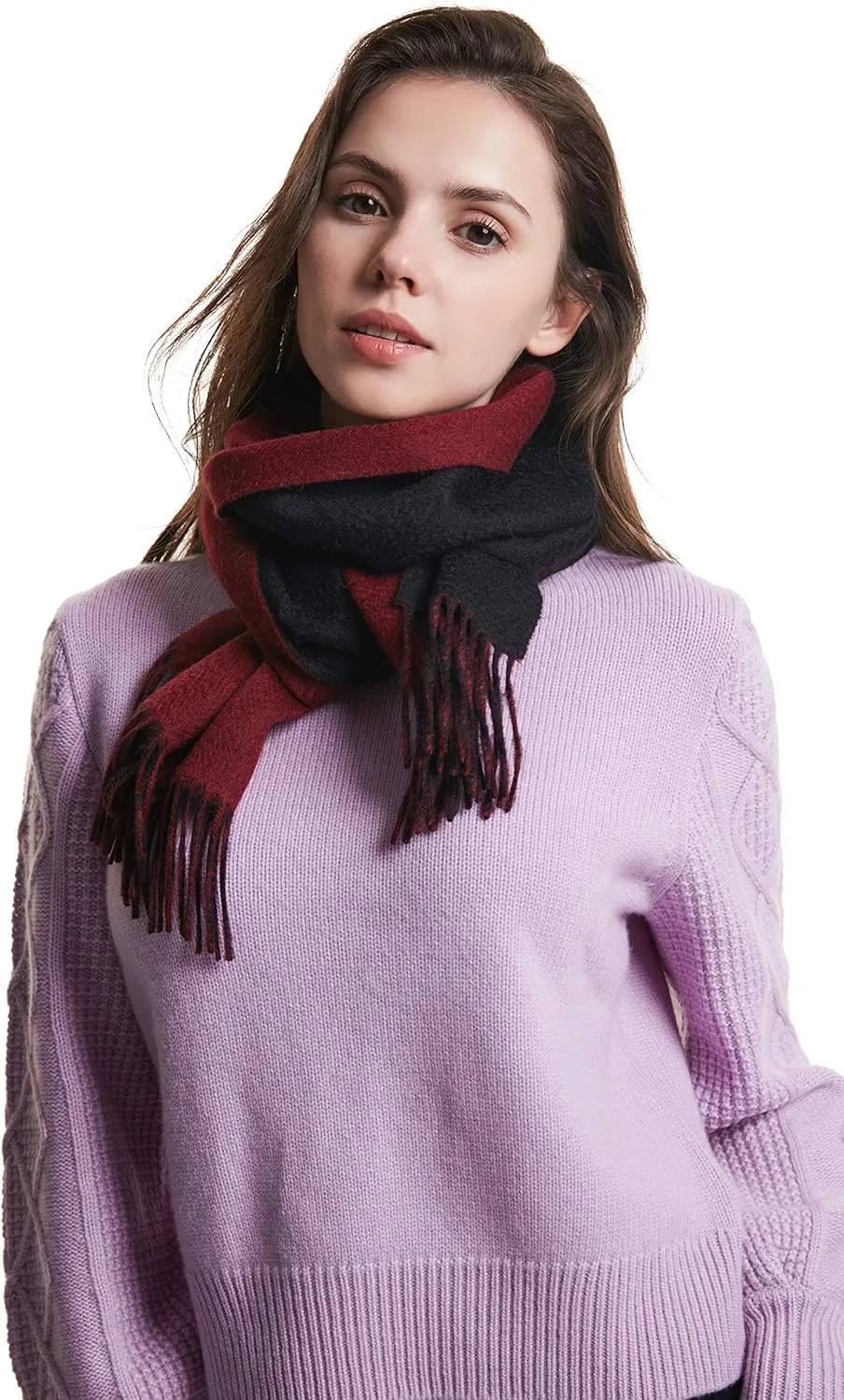 EURKEA 100% Cashmere 2024 Winter Scarf for Women, Fringed Edges, Warm & Soft, Lightweight, Gift Ready, Solid/Plaid/Two-Tone