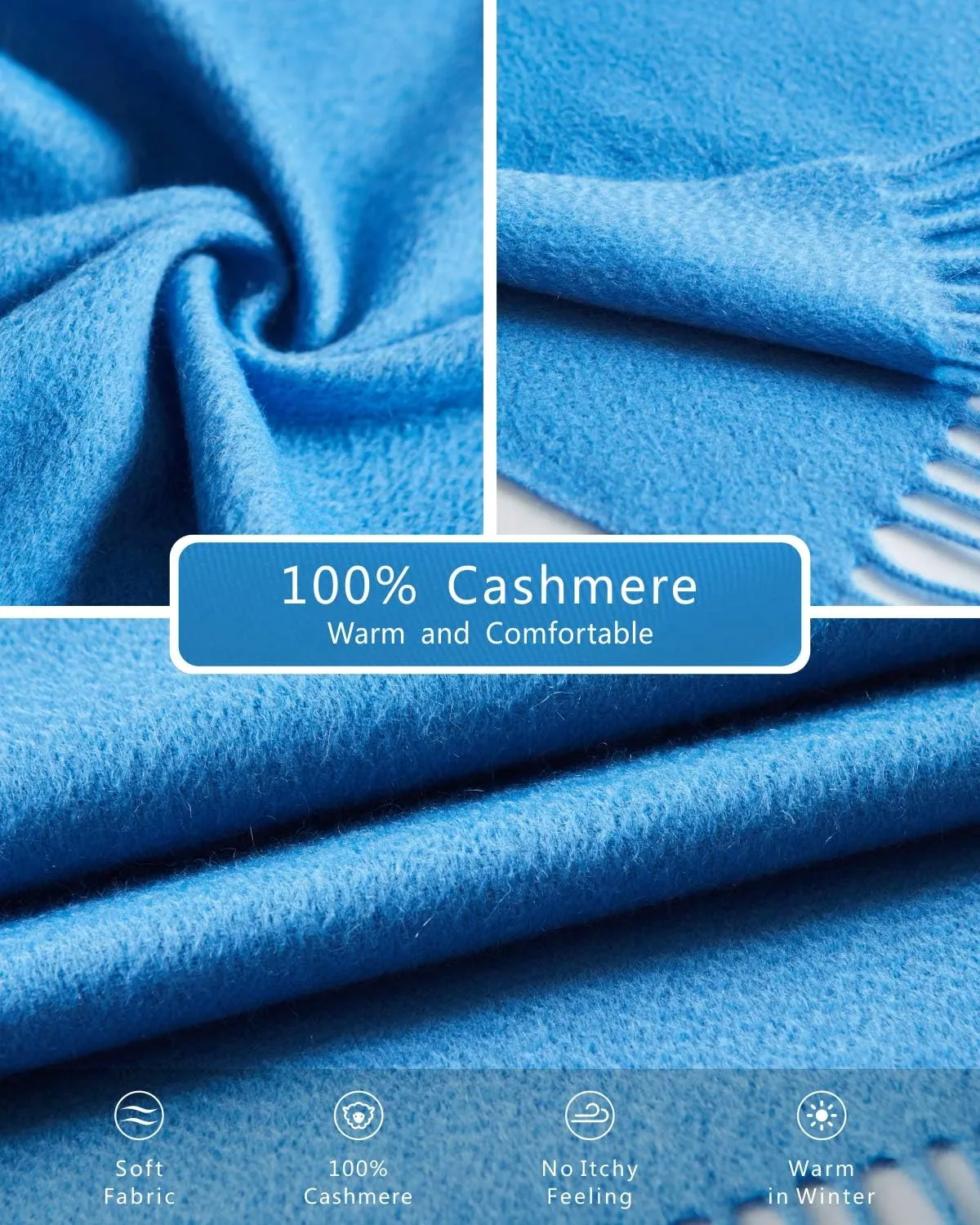 EURKEA 100% Cashmere 2024 Winter Scarf for Women, Fringed Edges, Warm & Soft, Lightweight, Gift Ready, Solid/Plaid/Two-Tone