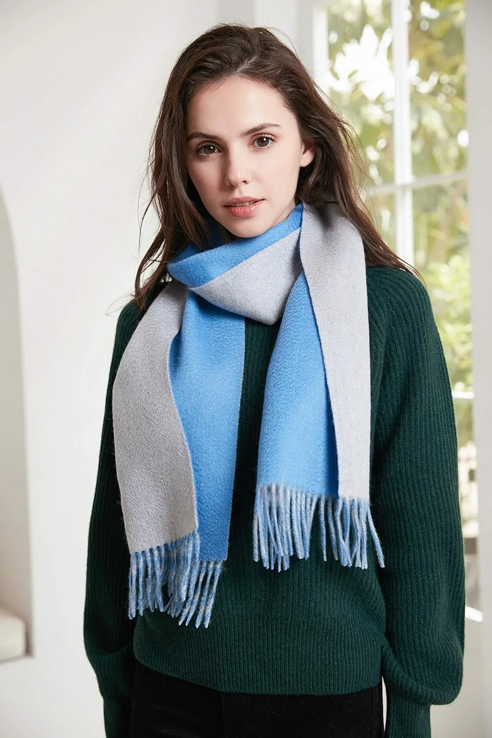 EURKEA 100% Cashmere 2024 Winter Scarf for Women, Fringed Edges, Warm & Soft, Lightweight, Gift Ready, Solid/Plaid/Two-Tone