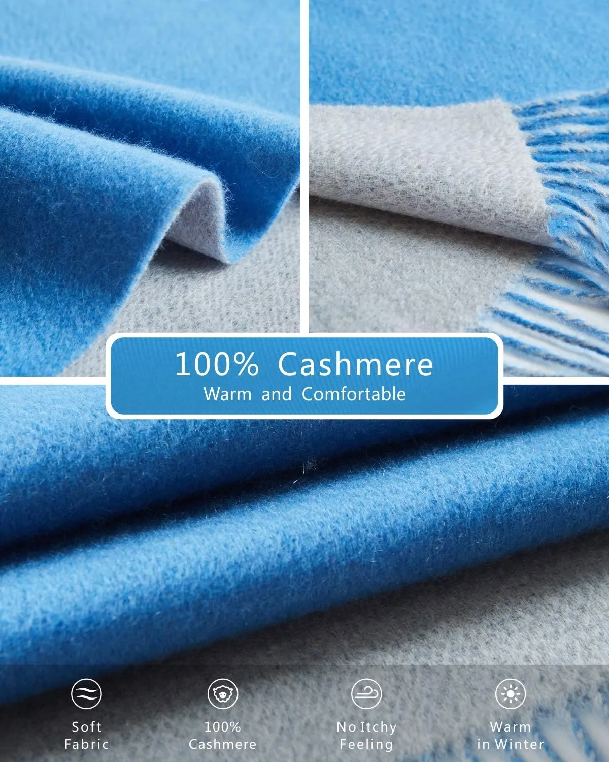 EURKEA 100% Cashmere 2024 Winter Scarf for Women, Fringed Edges, Warm & Soft, Lightweight, Gift Ready, Solid/Plaid/Two-Tone