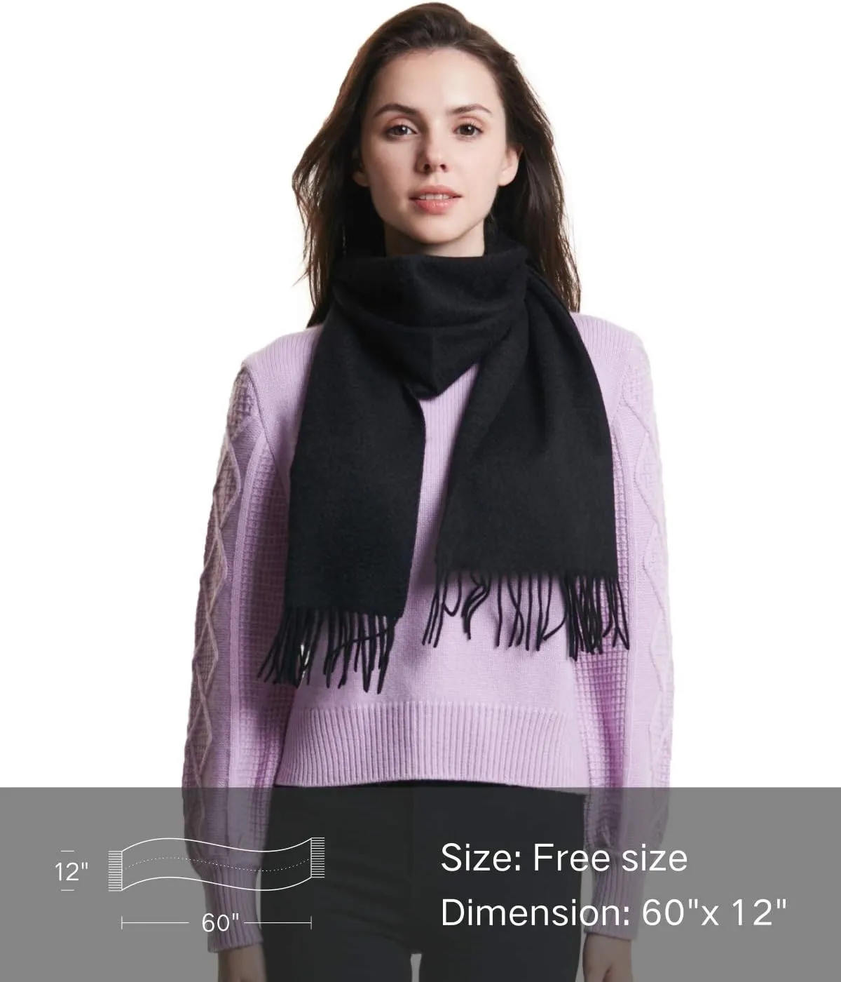 EURKEA 100% Cashmere 2024 Winter Scarf for Women, Fringed Edges, Warm & Soft, Lightweight, Gift Ready, Solid/Plaid/Two-Tone
