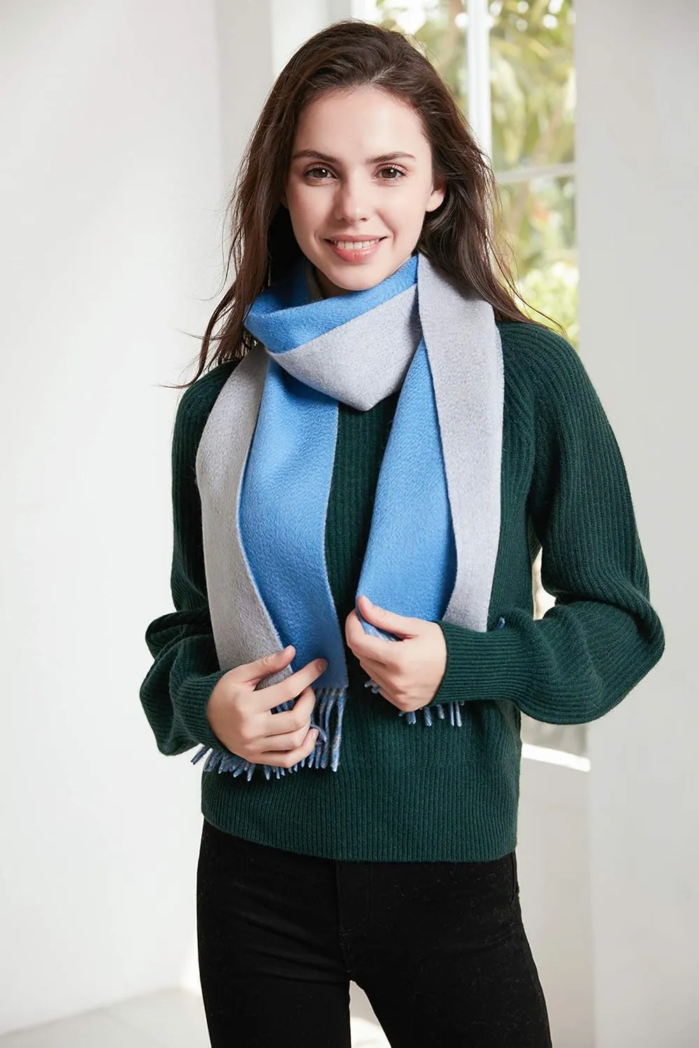 EURKEA 100% Cashmere 2024 Winter Scarf for Women, Fringed Edges, Warm & Soft, Lightweight, Gift Ready, Solid/Plaid/Two-Tone