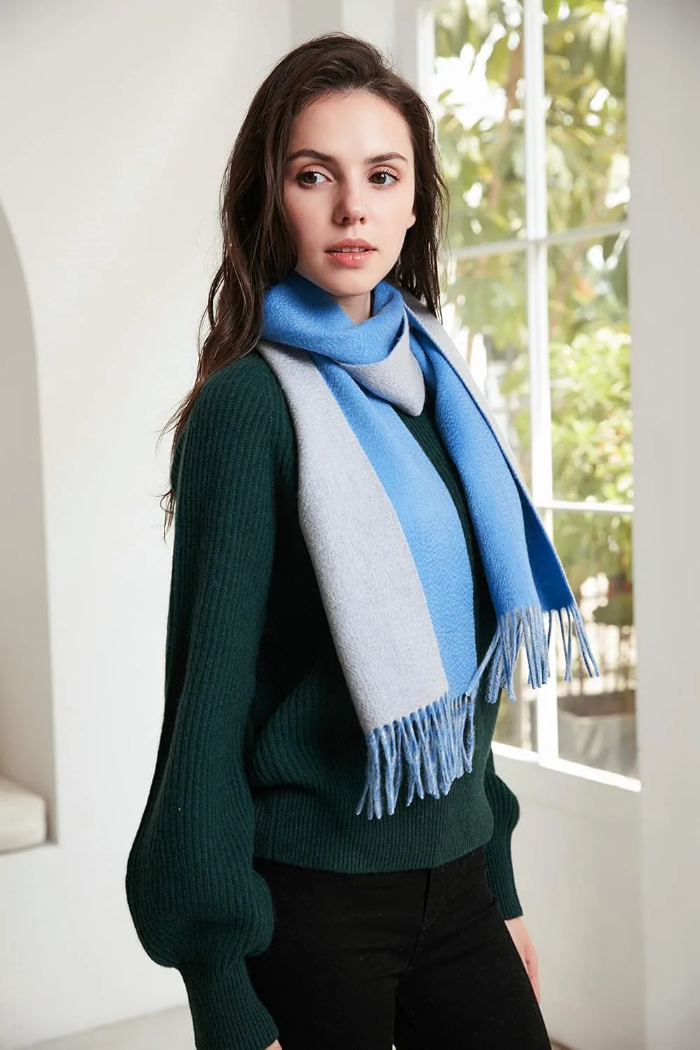 EURKEA 100% Cashmere 2024 Winter Scarf for Women, Fringed Edges, Warm & Soft, Lightweight, Gift Ready, Solid/Plaid/Two-Tone