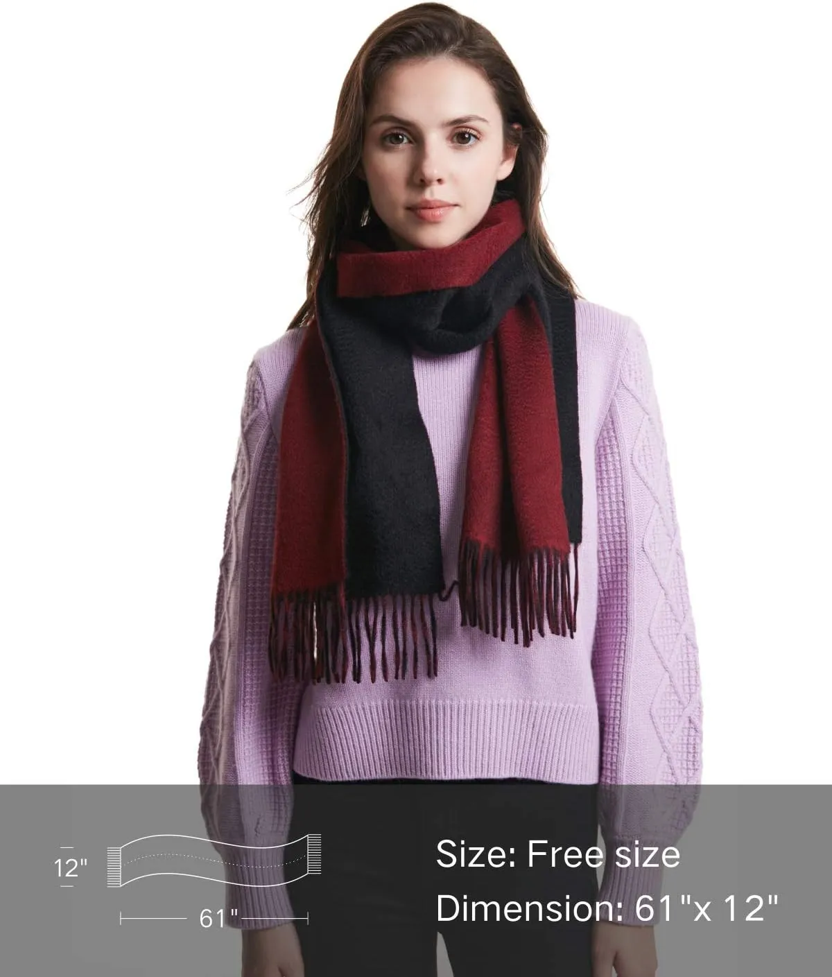EURKEA 100% Cashmere 2024 Winter Scarf for Women, Fringed Edges, Warm & Soft, Lightweight, Gift Ready, Solid/Plaid/Two-Tone