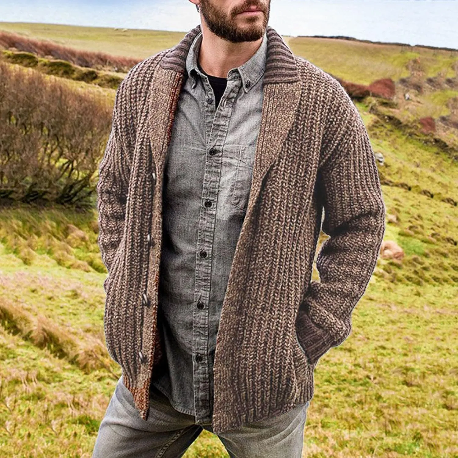 Family Fall Photo Outfits Zipper Warm Cardigan Knitted Coat Top Mens Shirts mens knit sweater Men Big And Tall