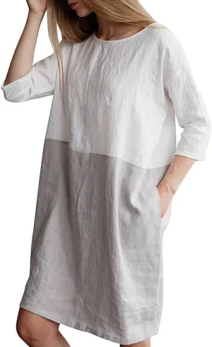 Famulily Women's Oversized 3 4 Sleeve Two Tone Colors Loose T Shirt Dress with Pockets
