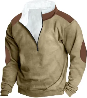 Fashion Quarter Zip Sweatshirts for Men Fleece Winter Casual Pullover Tops Long Sleeve Stand Collar Sweatshirt
